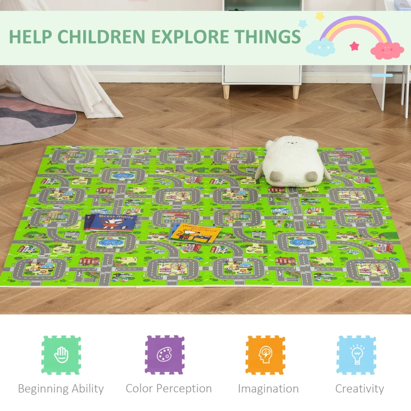 Qaba Kids Foam Puzzle Floor Tiles Baby Toddler Play Mat 36Pcs w/ 24 Side Mat Anti-slip Crawling Learning with End Border Playground Pattern 35SqFt EVA