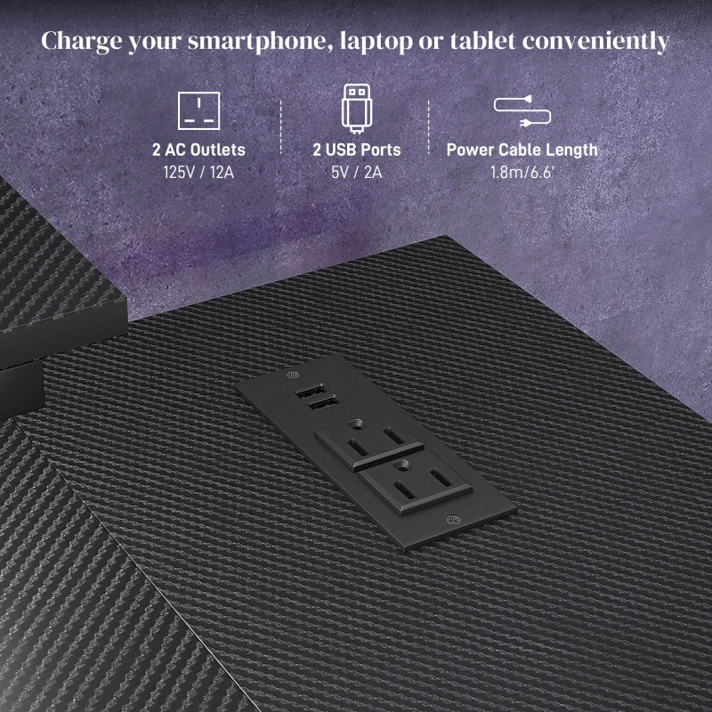 HOMCOM Reversible L Shaped Desk with Lights, Power Outlet, USB Ports, Corner Desk with Storage for Home Office, Black