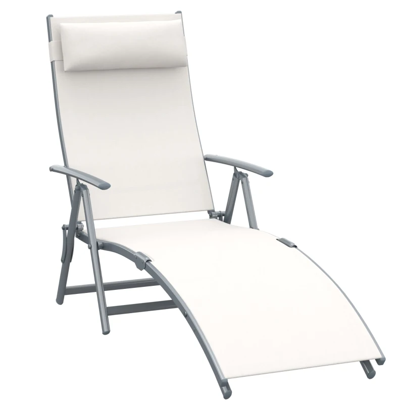 Outsunny Heavy-duty Adjustable Folding Reclining Chair Outdoor Sun Lounger Patio Chaise Lounge Garden Beach Gravity Lounge with Pillow, 7 Adjustable Backrest Positions, Cream