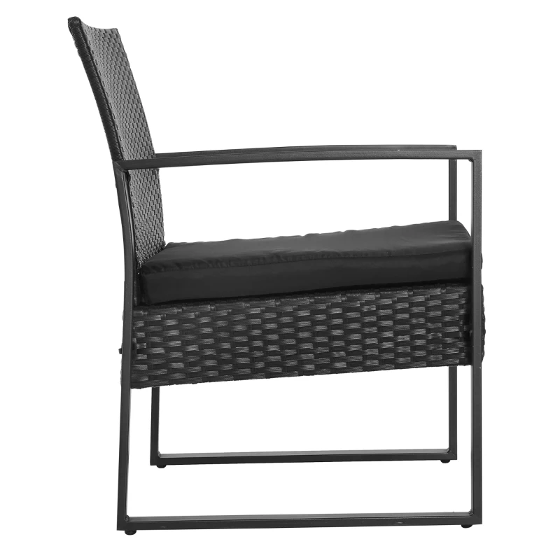 Outsunny 3 Pieces Wicker Patio Furniture Set, Rattan Bistro Set with Glass Top Coffee Table and Cushions, Outdoor Conversation Set for Garden, Porch, Balcony, Black