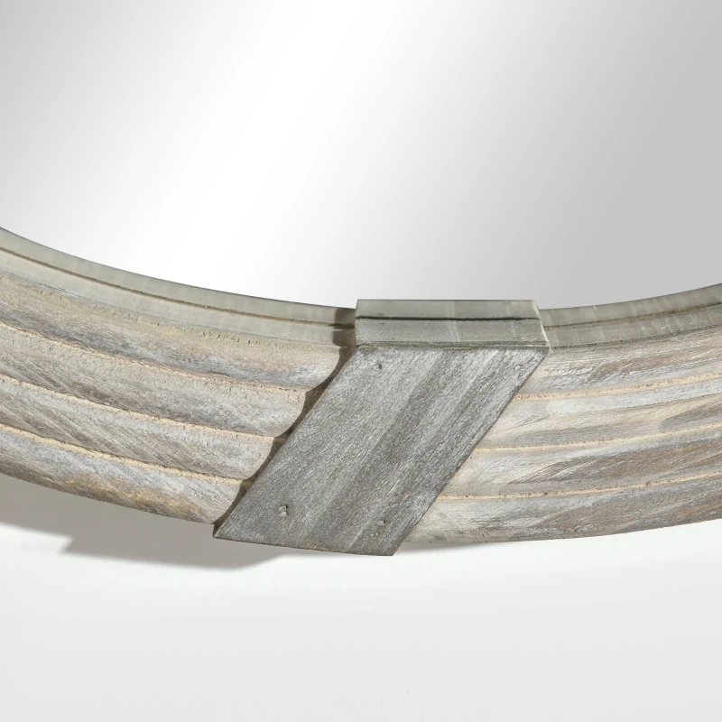 HOMCOM 30.75" Wood Wall Mirror, Farmhouse Decorative e Round Mirror for Wall Decor in Living Room, Bedroom, Natural Wood Color