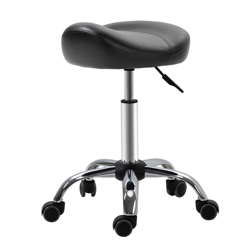 HOMCOM Saddle Stool, Height Adjustable Rolling Salon Chair with PU Leather for Massage, Spa, Clinic, Beauty and Tattoo, Black