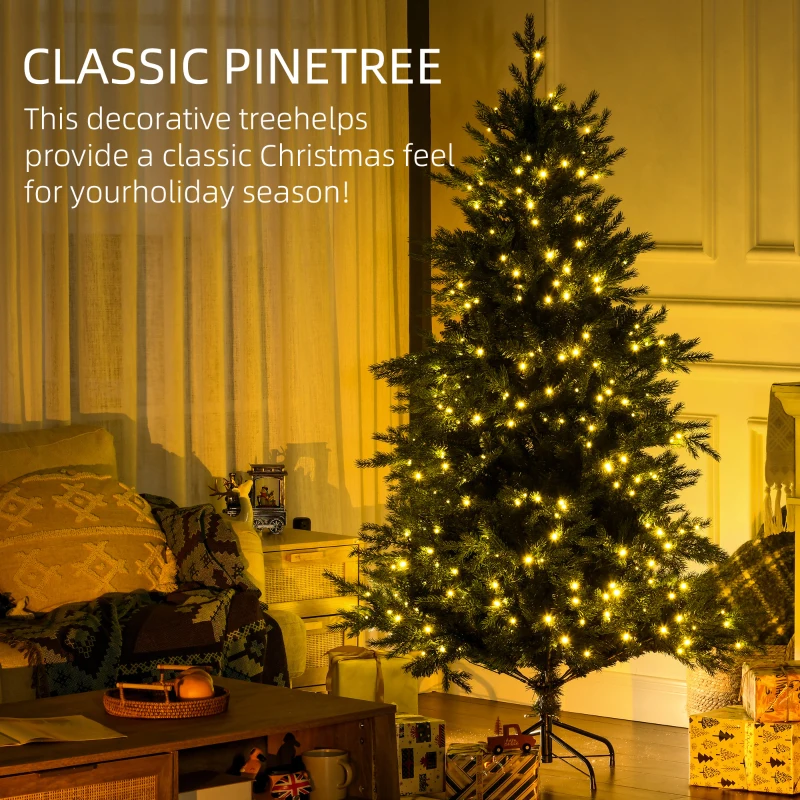 HOMCOM 6' Artificial Prelit Christmas Trees Holiday Decor with Warm White LED Lights, Auto Open, 8 Light Modes