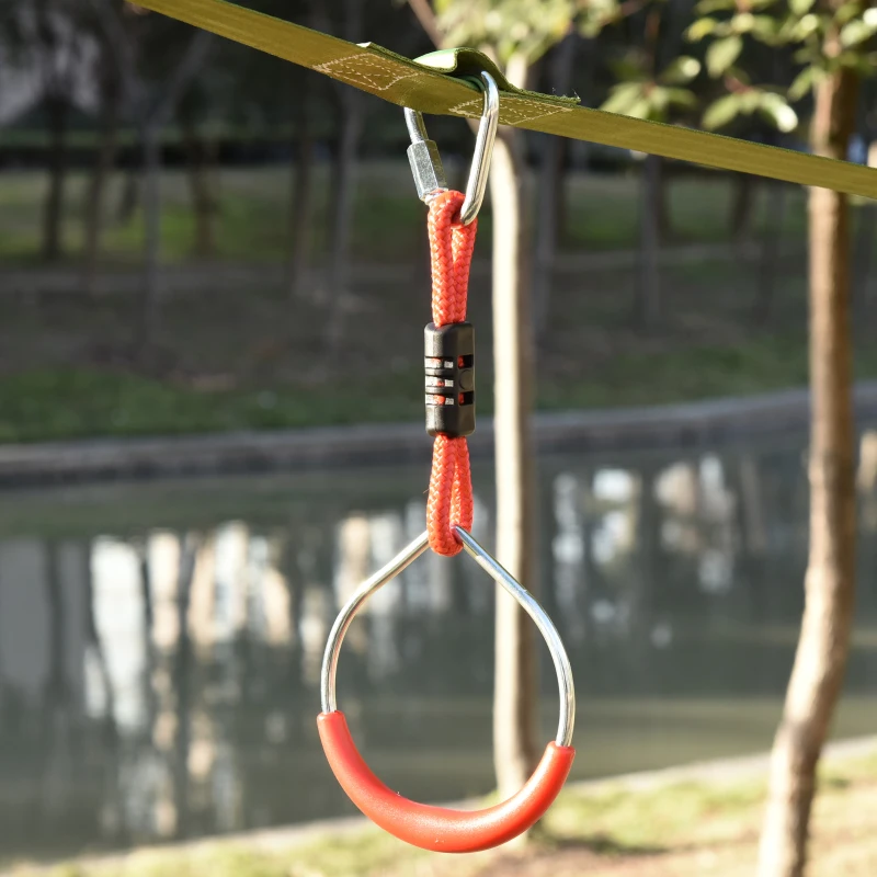 Outsunny Ninja Warrior Obstacle Course Slackline Line for Kids with Monkey Bars Gymnastics Rings Swing Climb Rope Fists Training Equipment Set for Backyard Playground