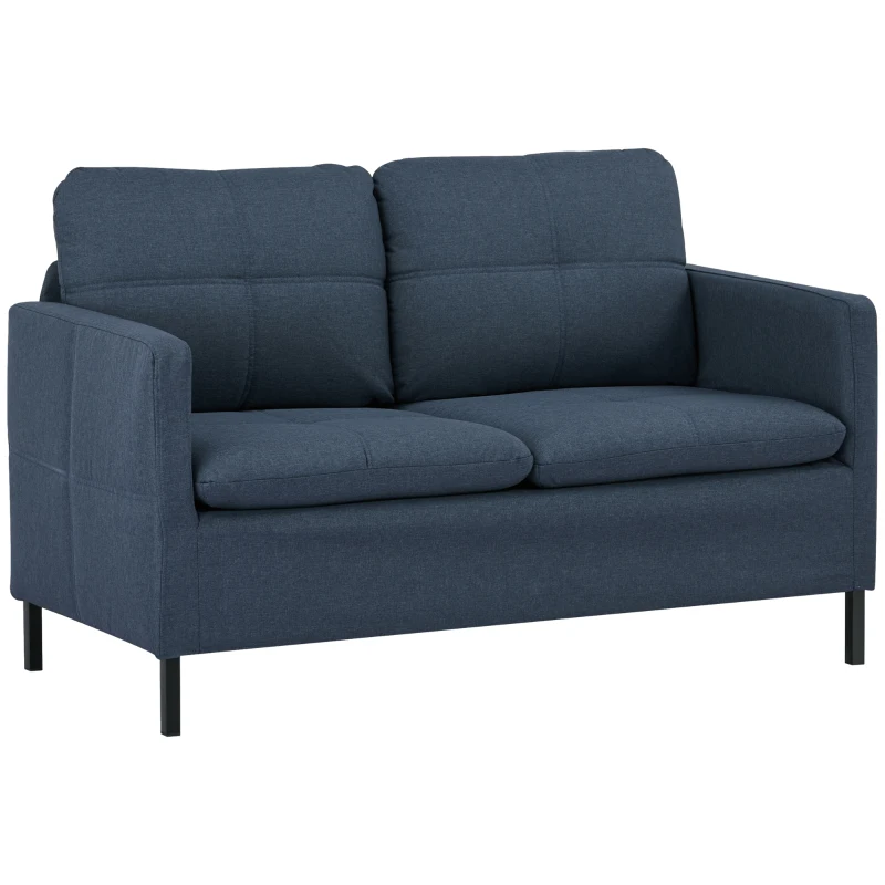 HOMCOM 53" 2 Seat Sofa, Upholstered Two Seater Couch with Sturdy Steel Legs for Bedroom, Living Room, Dark Blue