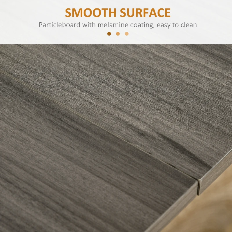 HOMCOM Extendable Dining Table, Collapsible Folding Table w/ 2-tier Shelves and Rolling Casters, Grey Wood Grain