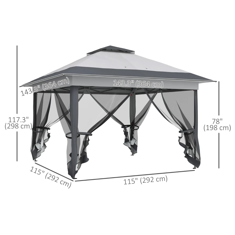 Outsunny 12' x 12' Foldable Pop-up Party Tent Instant Canopy Sun Shade Gazebo Shelter Steel Frame Oxford w/ Roller Bag, Grey