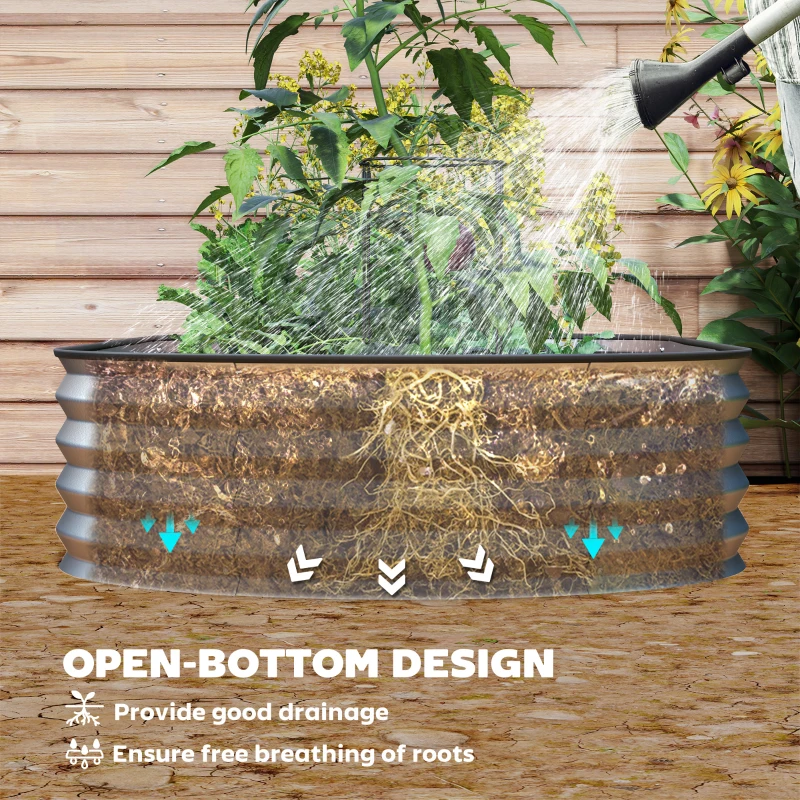 Outsunny 5' x 3' x 1' Large Outdoor Planter Box, Galvanized Raised Garden Bed with Metal Plant Stake, Silver
