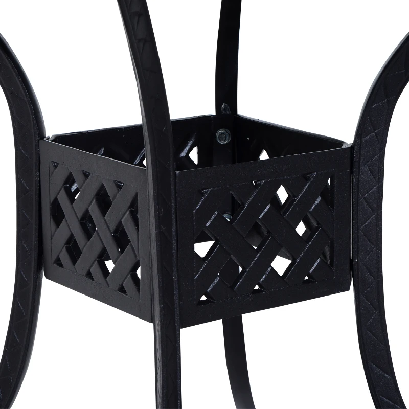 Outsunny 36" Patio Dining Table, Outdoor Bistro Table with 2" Umbrella Hole, Cast Aluminum Frame, For Garden, Balcony, Black