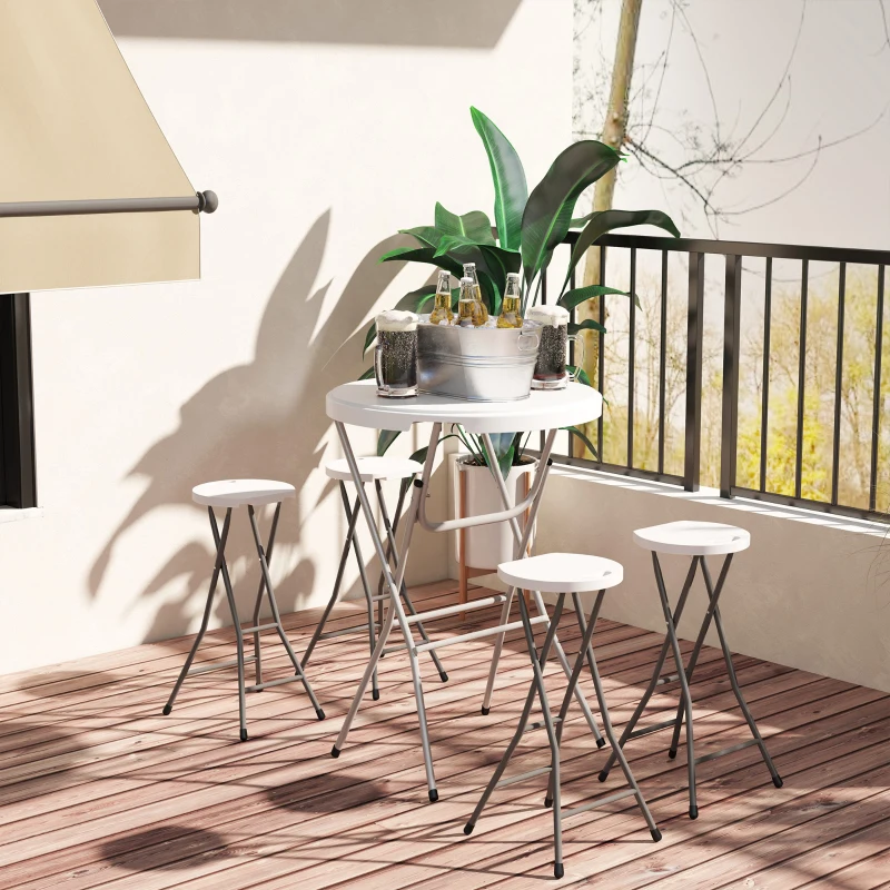 Outsunny 31.5" Bar Height Patio Table, Outdoor Bar Folding Table with HDPE Top, Locking Steel Legs for Party, Camping, White