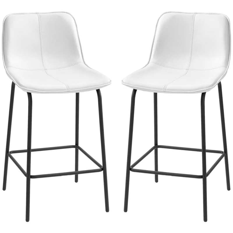 HOMCOM Bar Stools Set of 2, Upholstered Counter Height Bar Chairs, Kitchen Stools with Steel Legs