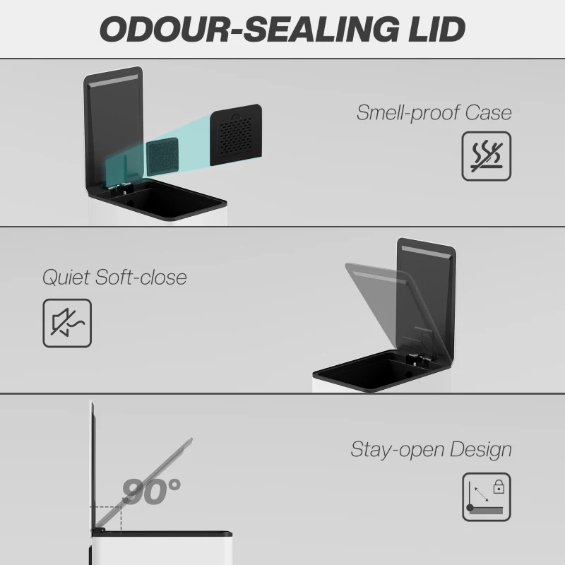 HOMCOM 5.3 Gallon Stainless Steel Kitchen Garbage Can with Soft-close Lid, Foot Pedal, Fingerprint-Proof, White