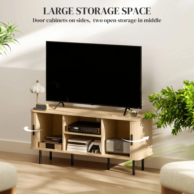 HOMCOM TV Stand Cabinet for TVs up to 55 Inches, TV Unit with Storage Shelves and Cabinets for Living Room, Oak Tone