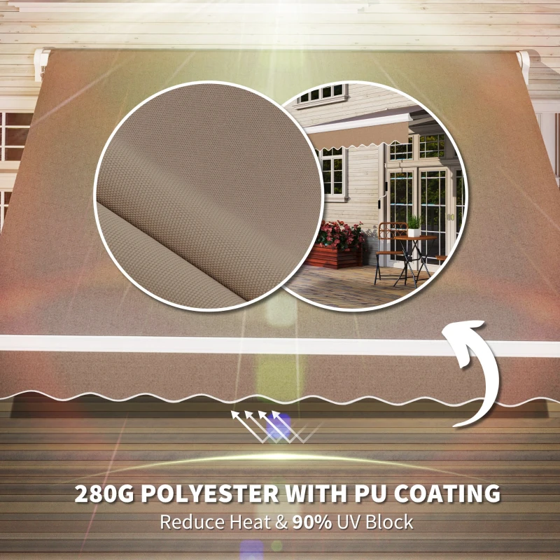 Outsunny 8' x 6.6' Patio Retractable Awning, Manual Exterior Sun Shade Deck Window Cover, Brown
