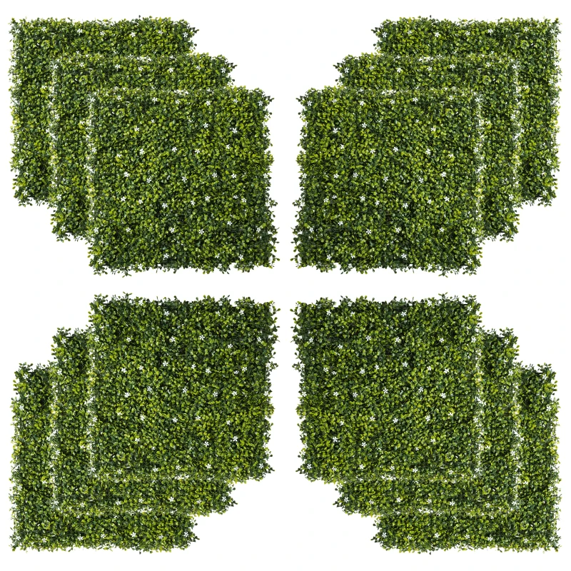 Outsunny 12PCS 20" x 20" Artificial Boxwood Panels UV Protected Milan Leaf Grass Privacy Fence Screen Topiary Hedge Plant Greenery Wall for Home Garden Backyard Balcony party