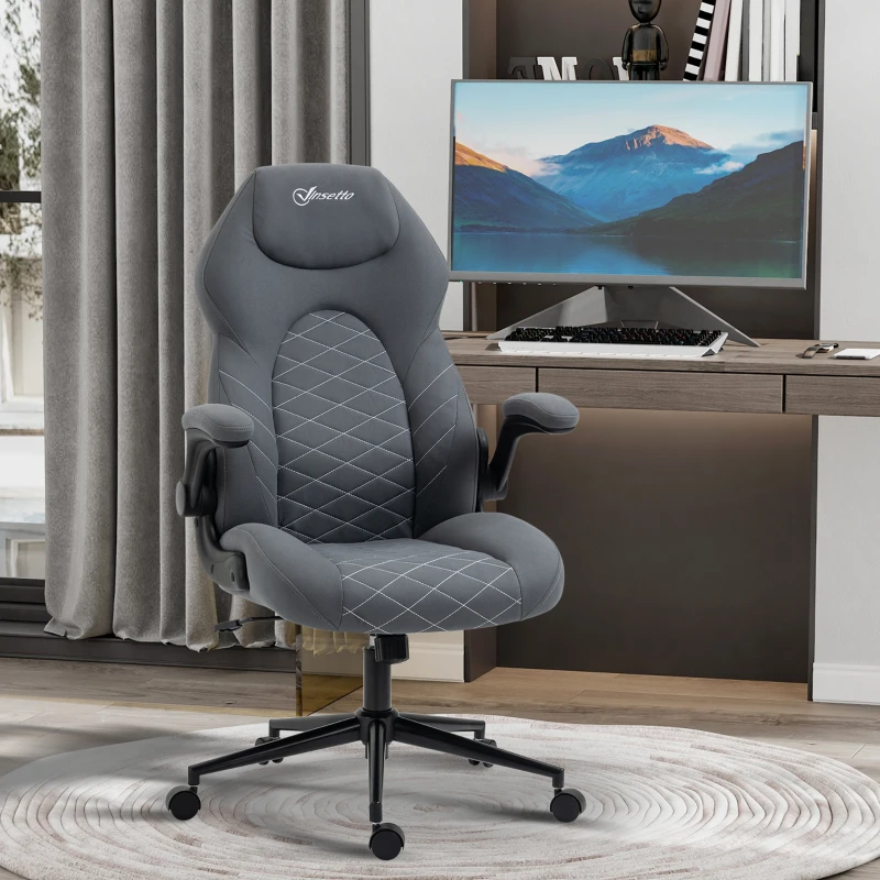 Vinsetto Home Office Chair, Height Adjustable Desk Chair with Flip Up Armrests, Swivel Wheels and Tilt Function, Dark Gray