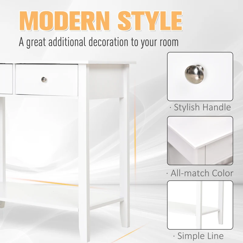 HOMCOM Console Table, Modern Entryway Table with Storage Drawers, Bottom Shelf and Wooden Legs, 31.5" Sofa Side Desk for Living Room, White