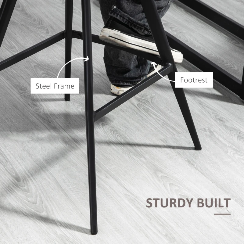 HOMCOM Set of 2 Microfiber Cloth Bar Stools, Multi-functional Kitchen Stools, Bar Chair with Metal Leg Padded Cushion Seat for Dining, Charcoal Grey