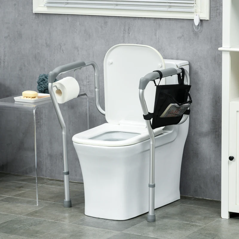 HOMCOM Toilet Safety Rail for Elderly, 300lbs Toilet Safety Frame with Adjustable Height and Width, Storage Pocket, Padded Arms, Assist Grab Bar for Seniors, Easy Installation