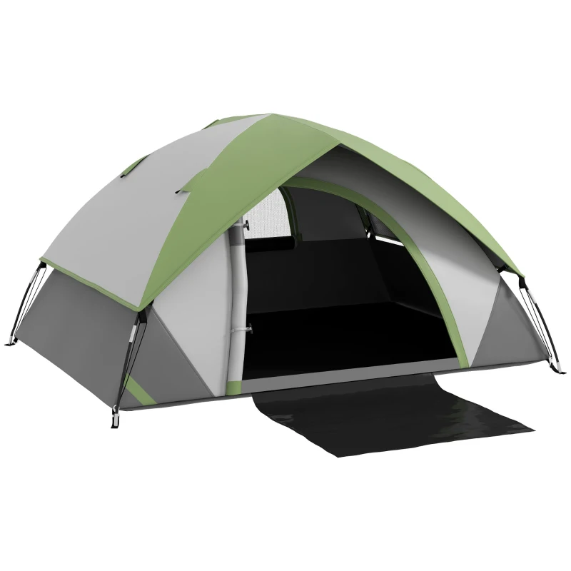 Outsunny 3000mm Waterproof Camping Tent for 2 Man, with Sewn-in Groundsheet and Carry Bag, Grey and Green