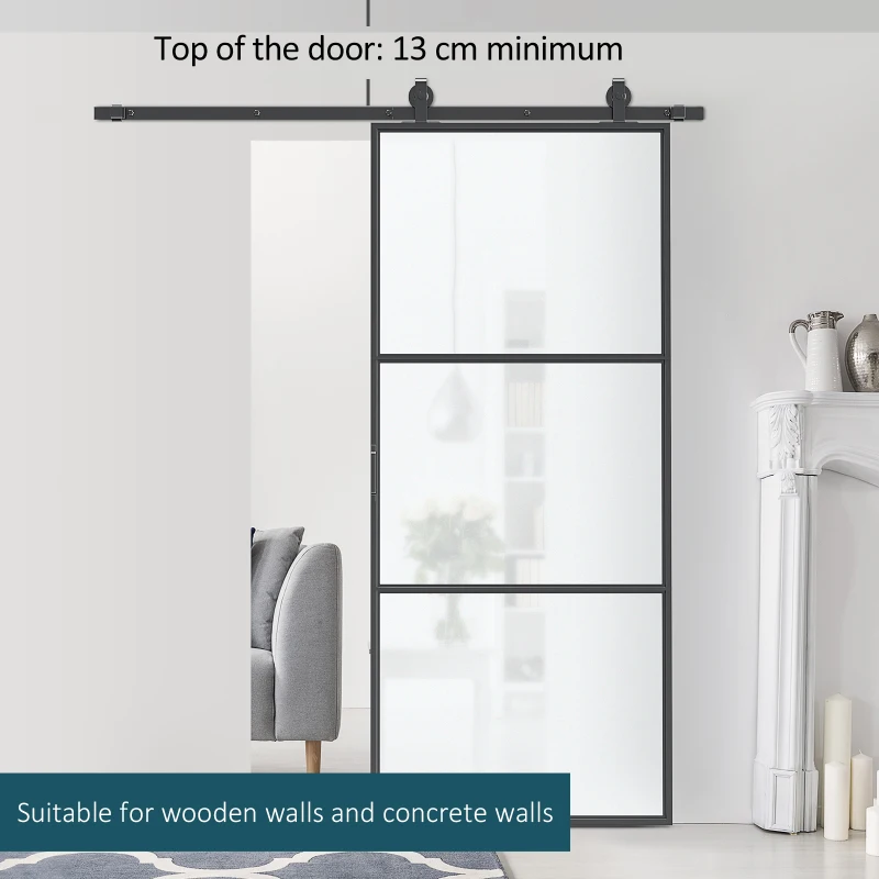 HOMCOM 36" x 84" Sliding Door with Hardware Kit, Handle, & Track, Frosted Tempered Glass Door, Easy Installation