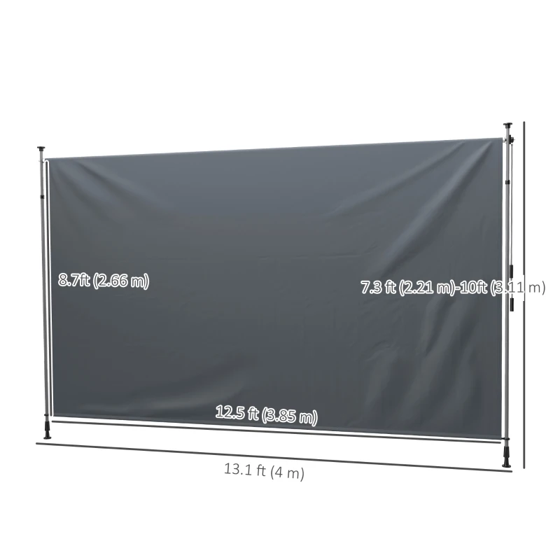 Outsunny 13' x 10' Manual Retractable Patio Awning, Outdoor Privacy Screen with UPF30+ & Water-Resistant Fabric, Dark Grey