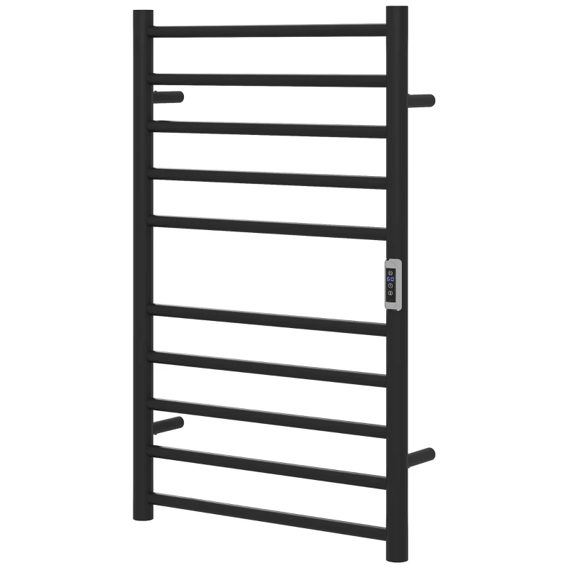 HOMCOM Wall Mounted Heated Towel Rack 10-Bar Electric Towel Warmer with Timer Adjustable Temperature Plug-in