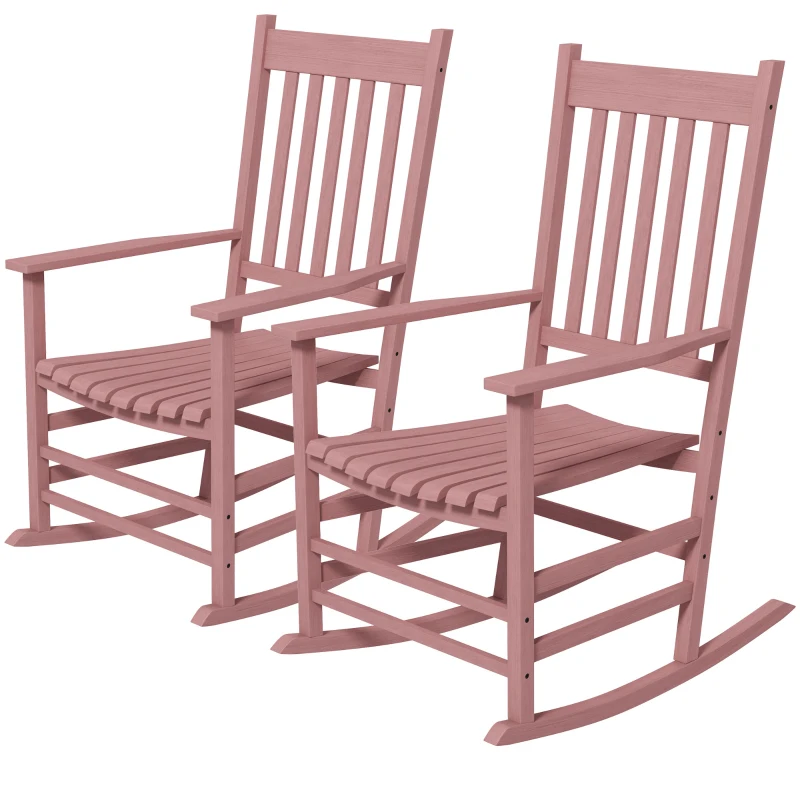 Outsunny Wooden Patio Rocking Chairs Set of 2, Outdoor Rocker Chairs with Wide Armrests, High Back for Garden, Balcony, Natural