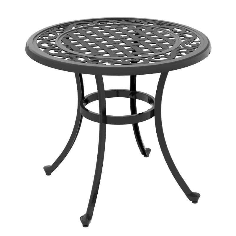Outsunny Patio Table, Round Side Table with Cast Aluminium Frame, Adjustable Feet for Patio, Garden, Balcony, Black