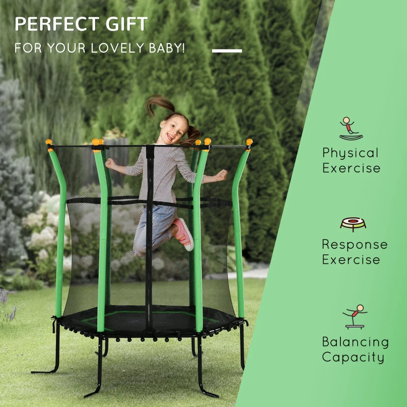 Soozier 63" Kids Trampoline Indoor with Enclosure Net Elastic Thick Padded Pole Gift for Ages 3-10 Years Old Green