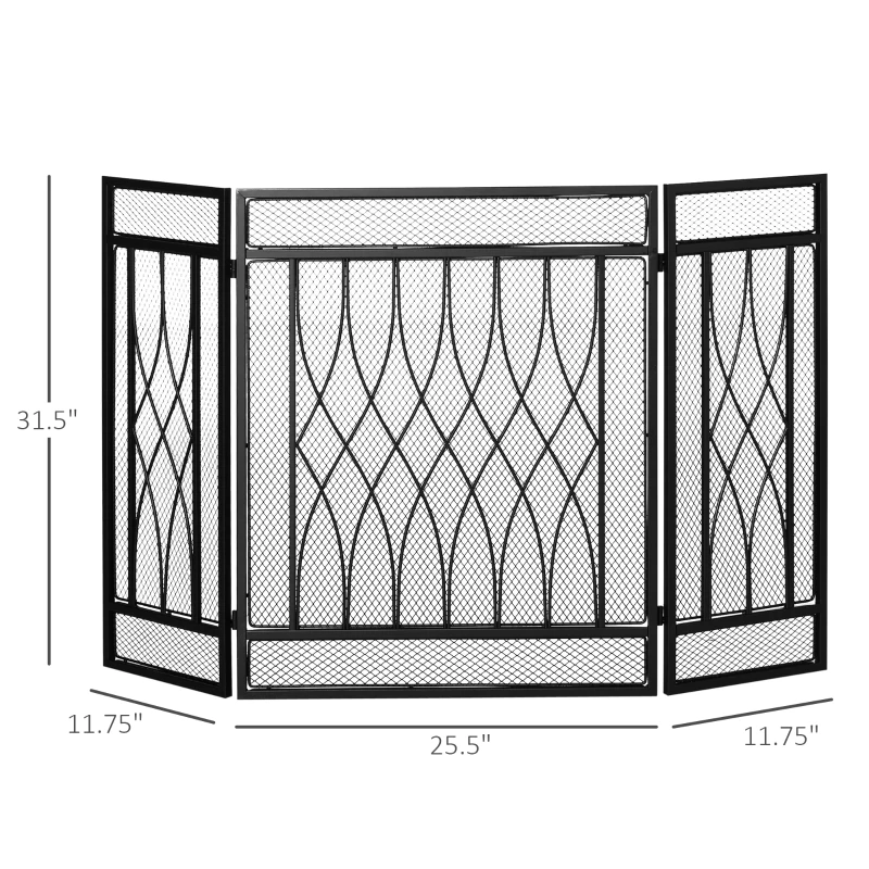 HOMCOM 3-Panel Folding Fireplace Screen, Metal Mesh Fire Spark Guard for Wood Burning, 49.5" x 31.5", Black