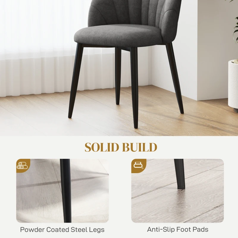 HOMCOM Modern Dining Chairs Set of 4, Upholstered Dining Room Chairs with Metal Legs, Shell Backrest, Padded Seat, Dark Grey