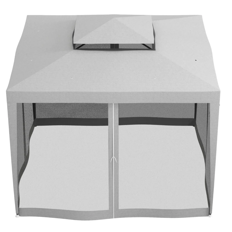 Outsunny 10' x 10' Outdoor Canopy Tent Party Tent with Mesh Netting and Double Tier Roof for Backyard, Garden, Patio, Light Grey