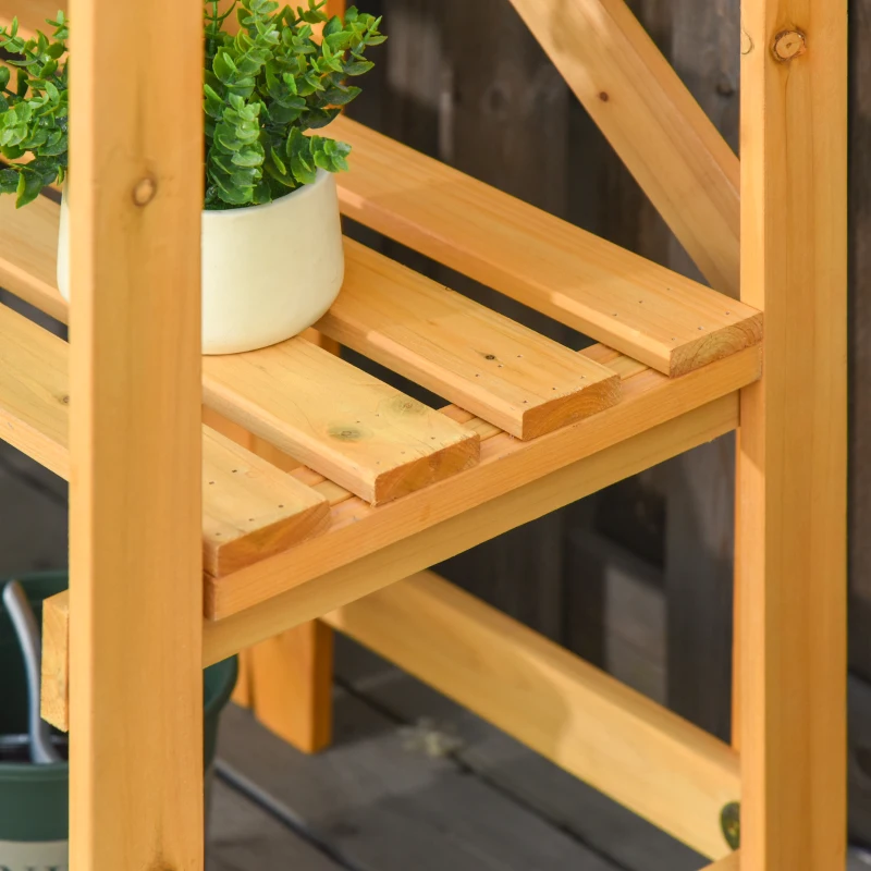Outsunny Outdoor Garden Potting Bench Table Foldable Work Bench w/ Open Shelf Metal Tabletop Natural Wood Frame 33.5"x17.25"x35" Yellow