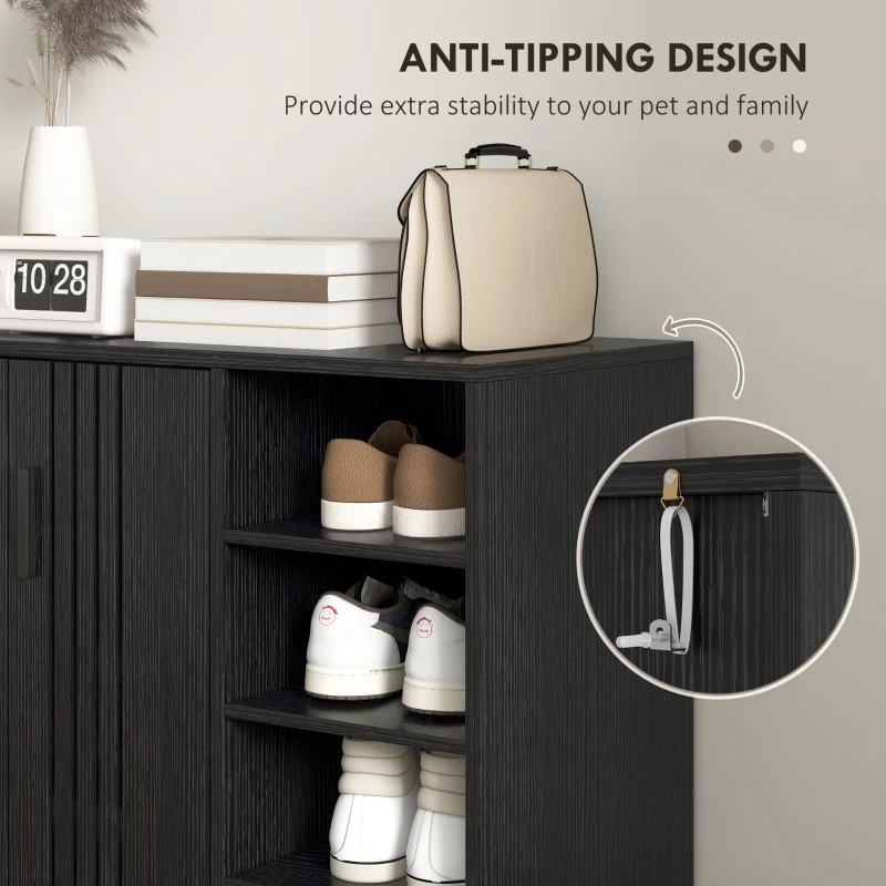 HOMCOM Shoe Storage with Double Doors and Open Shelves 17 Pair Shoe Storage Organizer for Entryway Hallway Black