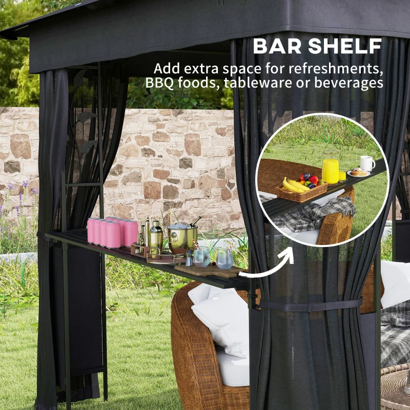 Outsunny 10' x 10' Outdoor Gazebo with Shelves and Netting, UV30+ Double Roof Patio Gazebo for Lawn, Backyard and Deck
