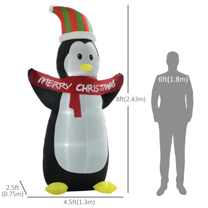HOMCOM 8'  Christmas Inflatable Penguin LED Lights Indoor Outdoor Decoration