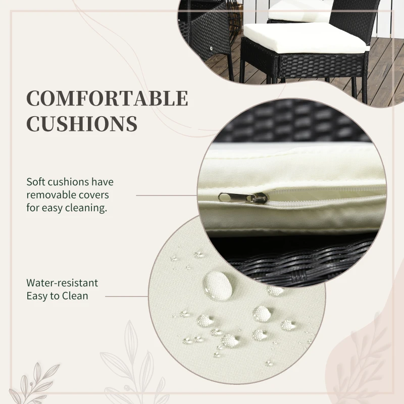 Outsunny 5 Pieces Wicker Patio Dining Set Outdoor Furniture Set with Removable Cushions, WPC Top Dining Table, PE Rattan Conversation Set for Garden Poolside Backyard, Cream White