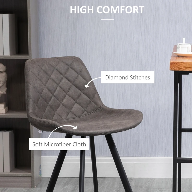 HOMCOM Set of 2 Microfiber Cloth Bar Stools, Multi-functional Kitchen Stools, Bar Chair with Metal Leg Padded Cushion Seat for Dining, Charcoal Grey