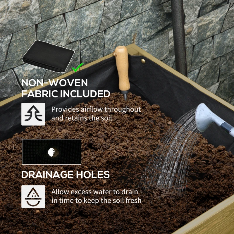 Outsunny Elevated Planter Box with Legs and Lockable Wheels, Mobile Raised Garden Bed with Metal Legs and Non-woven Fabric, for Vegetable Flower Herb