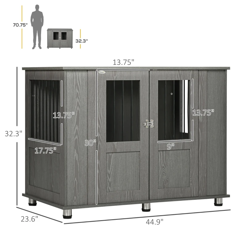PawHut Dog Crate Furniture, Wooden End Table Furniture with Lockable Magnetic Doors, Extra Large Size Pet Kennel Ind