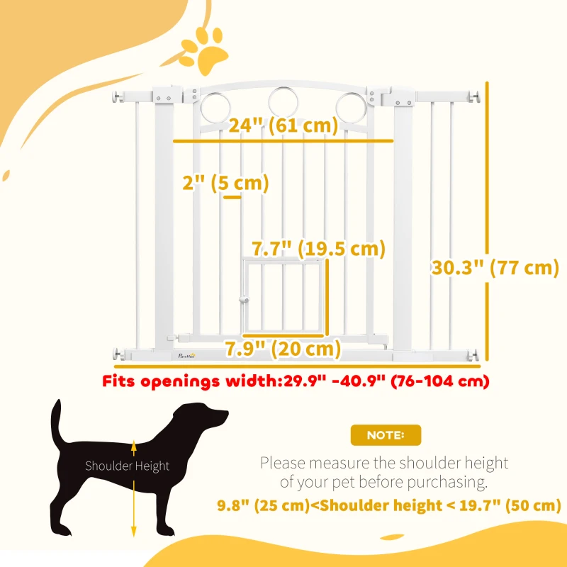 PawHut 30" Extra Tall Dog Gate w/ Cat Door, 2 Extension Kits, for Doorways, Hallways, Stairways, 30"-41" Width