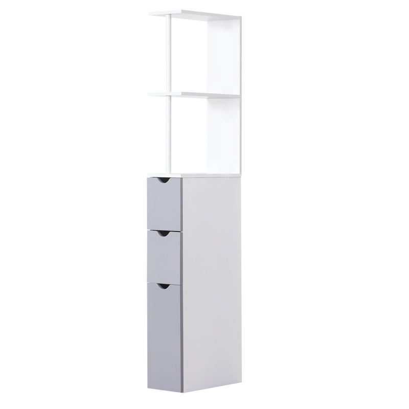 HOMCOM Tall Bathroom Storage Cabinet, Narrow Bathroom Cabinet with Drawers and Open Shelves for Small Spaces, White and Grey