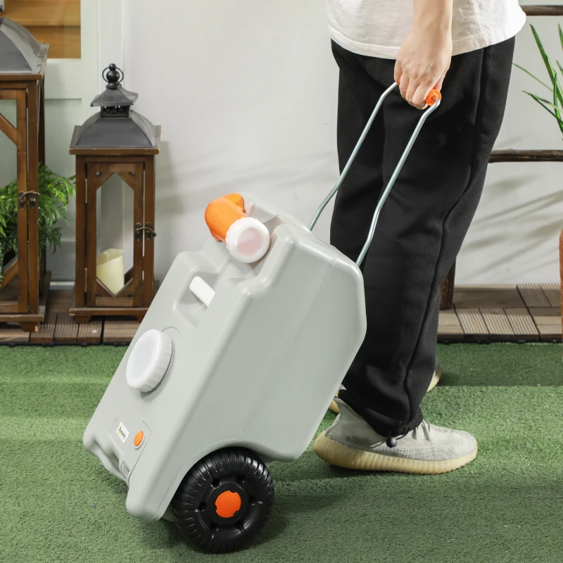 Outsunny 5.8 Gallon RV Waste Tank, Water Container with Collapsible Handle and Wheels, Portable Water Tank for Camping, Grey