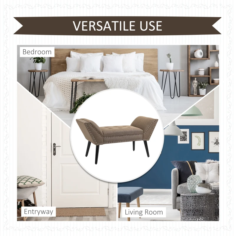 HOMCOM Modern Button Tufted Sitting Bench, Accent Fabric Upholstered Ottoman for Bedroom or Living Room, Brown