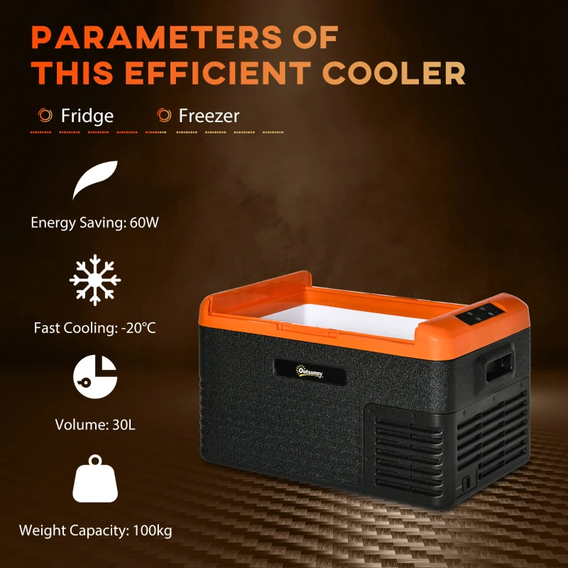 Outsunny 32 Quart Car Fridge, Portable Freezer, Electric Cooler Box with 12/24V DC and 100-240V AC for Camping, Driving, Picnic