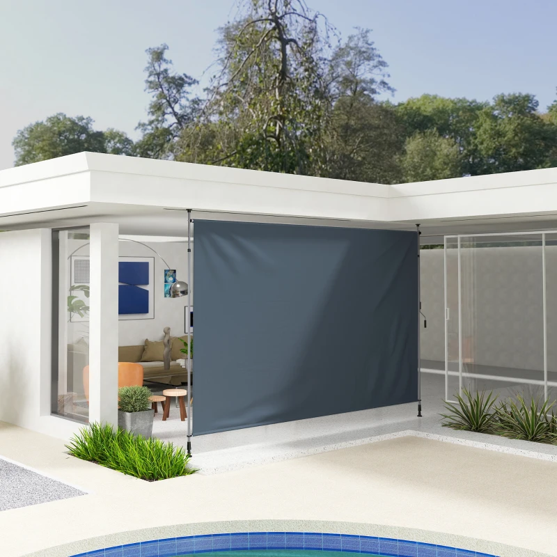 Outsunny 13' x 10' Manual Retractable Patio Awning, Outdoor Privacy Screen with UPF30+ & Water-Resistant Fabric, Dark Grey