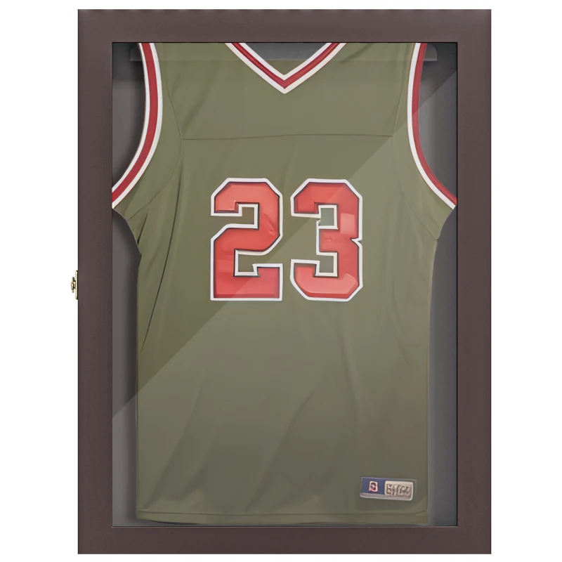 HOMCOM 24" x 32" Jersey Display Case, Wall-Mounted Memorabilia Acrylic Shadow Box with and Hanger, Cherry Brown