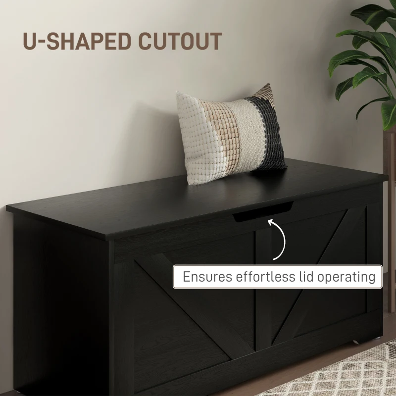 HOMCOM 39.4 Inches Storage Chest, Storage Trunk with 2 Safety Hinges, Wooden Box for Living Room, Black Wood Grain