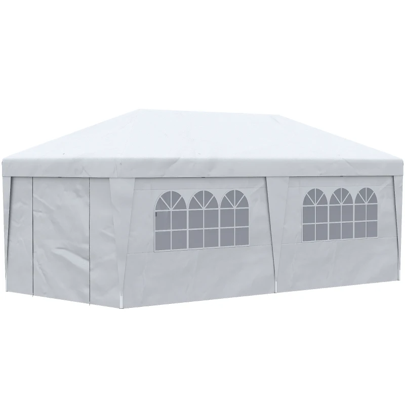Outsunny 10' x 19.5' Pop Up Canopy Tent Height Adjustable Event Shelter w/ Sidewalls, Leg Weight Bags, Wheeled Carry Bag, White